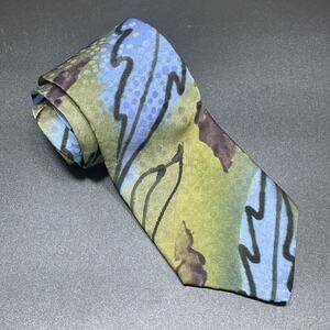 Vtg Marienbad Abstract Necktie Olive Blue Hand Paint Designer Tie 3.75" Artwear